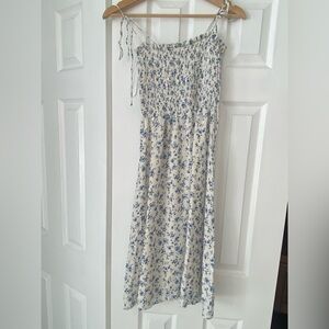 Reformation Blue and Cream Smocked Dress